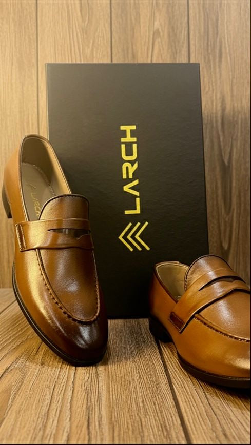LARCH Classic Tan Leather Penny Loafers – Affordable Luxury for the Modern Gentleman